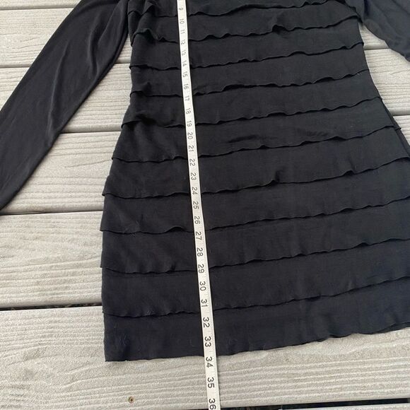 Max Edition Tiered Ruffle Lace Black Long Sleeve Stretchy Fitted Dress Large - Picture 6 of 10